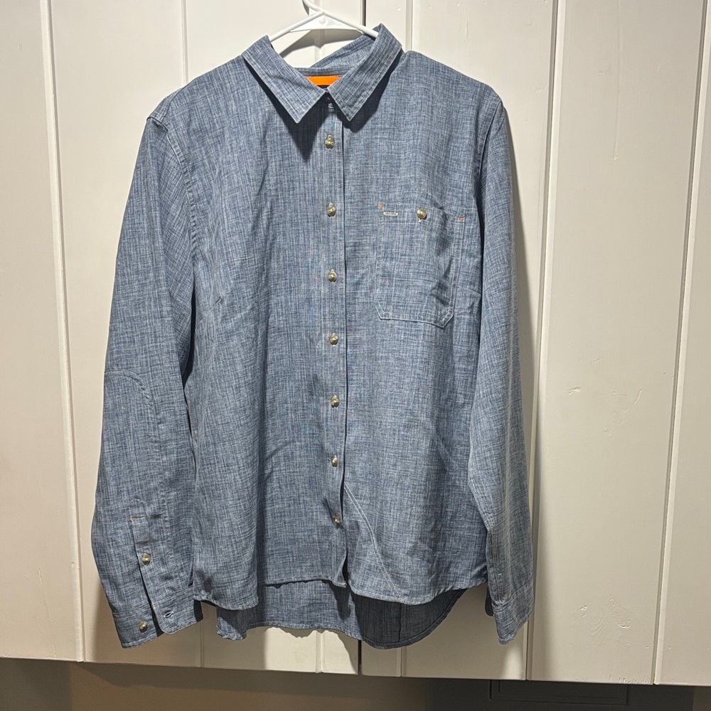 Orvis Chambray Blue Casual Button-Down Shirt